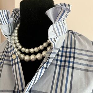 Upcycled Banana Republic Blue and White Plaid Button-Down Shirt